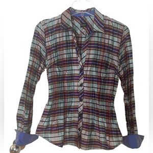 Beluva San Francisco Crinkle Plaid Long Sleeve Button Up Blouse Size Small